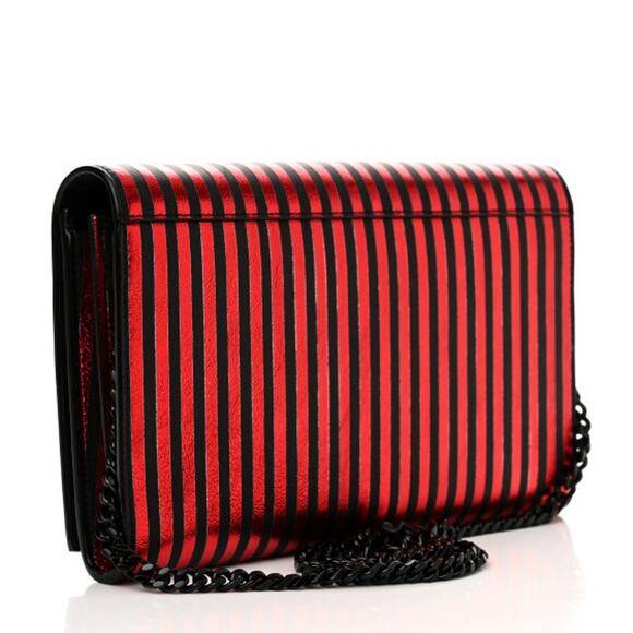 Saint Laurent Metallic Striped Monogram Chain Wallet in Red/Black - Picture 2 of 16
